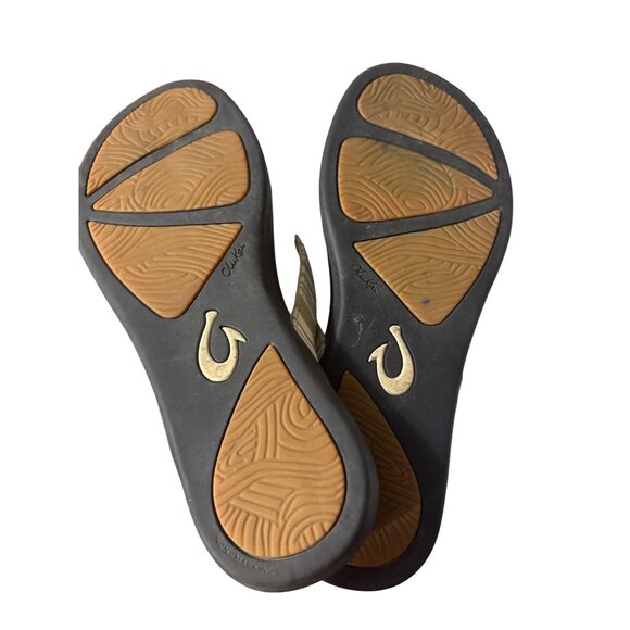 Olukai Womens Ohana Sandals Size 10 Brown & Cream Striped Comfort Flip Flops - Picture 5 of 6